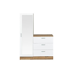 Vente-Unique Commode 3 tiroirs avec armoire et miroir - Blanc et naturel - VITORIO pas cher