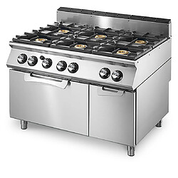 VIRTUS GROUP Cuisinière gaz sur four gaz statique GN 2/1 et armoire fermée, 6 brûleurs- Virtus - VS70120CFG