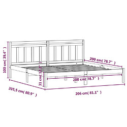 vidaXL Cadre de lit sans matelas noir bois massif 200x200 cm pas cher