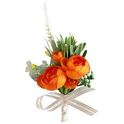 Fleurs De Thé Artificielles Corsages Boutonnière Pour Faveur De Mariage Orange pas cher