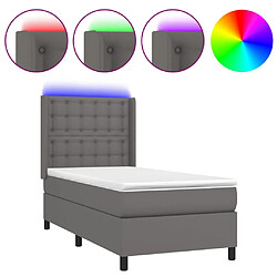 vidaXL Sommier à lattes de lit matelas LED Gris 90x200 cm Similicuir