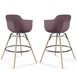 ICONIK INTERIOR Tabouret de Bar - Design Scandinave - Pieds en Bois - Lot de 2 - Nordika Taupe