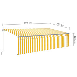 vidaXL Auvent rétractable manuel avec store LED 5x3 m Jaune et blanc pas cher