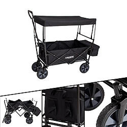 AREBOS Chariot de jardin pliable, Chariot de transport à main, Avec barre de poussée, Pliable, Noir