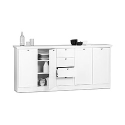 Mes Buffet 4 portes 4 tiroirs 200x40x90 cm blanc - LANDZY pas cher