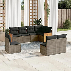 Maison Chic Salon de jardin 8 pcs avec coussins | Ensemble de Table et chaises | Mobilier d'Extérieur gris résine tressée -GKD77170