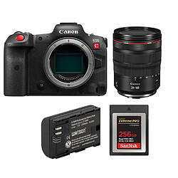 Boîtier Canon EOS R5C + RF 24-105 mm f4L IS USM + batterie LP-E6NH + carte SanDisk 256 Go Extreme Pro CF CFexpress Type B