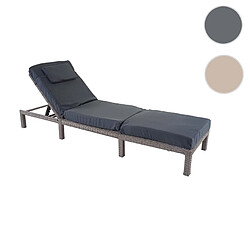 Mendler Chaise longue HWC-A51, en polyrotin, transat de jardin ~ Premium gris, coussin gris foncé