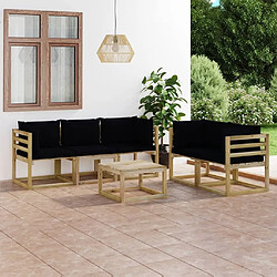 Maison Chic Salon de jardin 6 pcs + coussins - Mobilier/Meubles de jardin - Table et chaises d'extérieur noir -MN32947