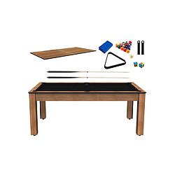 Jardindeco Billard convertible table 8 personnes Arizona + plateau dinatoire + pack d'accessoires hêtre boisé et noir (tapis)