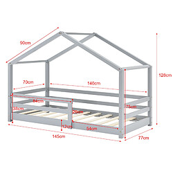 Acheter Lit d'Enfant Maison avec Barreaux de Sécurité Knätten Pin 70 x 140 cm Gris Clair Mat Laqué [en.casa]