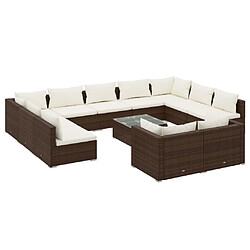 Maison Chic Salon de jardin 12pcs + coussins - Mobilier/Meubles de jardin - Table et chaises d'extérieur Marron Résine tressée -MN71387