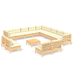 Maison Chic Salon de jardin 14 pcs + coussins - Mobilier/Meubles de jardin - Table et chaises d'extérieur crème Bois de pin solide -MN33706