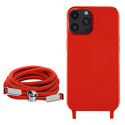 Avizar Coque Cordon iPhone 14 Pro Max Semi-rigide avec Lanière Tour du Cou 80cm rouge