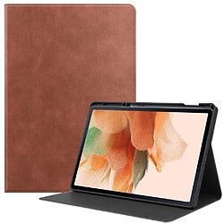 Etui en PU Texturé avec support et porte-stylo marron pour votre Samsung Galaxy Tab S7 FE SM-T730/SM-T736