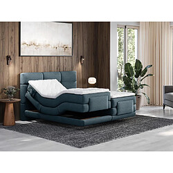 Vente-Unique Ensemble complet boxspring tête de lit capitonnée + sommiers relaxation électrique + matelas + surmatelas - 2 x 90 x 200 cm - Tissu - Bleu - LODI de PALACIO