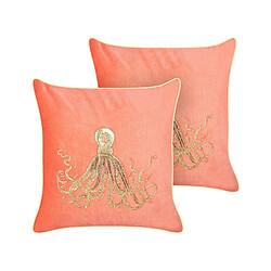 Beliani Lot de 2 coussins LAMINARIA Coton 45 x 45 cm Corail