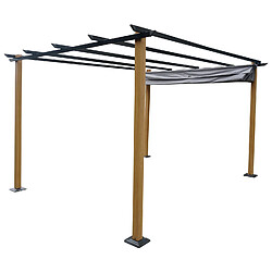 Avis Avril Paris Tonnelle/Pergola en aluminium 3x4m toile coulissante rétractable - bois et gris - Hawai