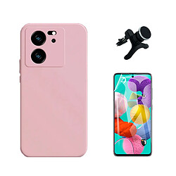 Kit Film de Hydrogel Étui Complète Devant + Étui Silicone Liquide + SuppOrt Magnétique Renforcé Phonecare pour Xiaomi 13T - Rose