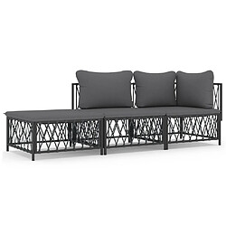 vidaXL Salon de jardin avec coussins 3 pcs anthracite acier