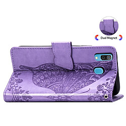 Wewoo Housse Coque Étui en cuir à rabat horizontal Butterfly Love Flowers pour Galaxy A40avec porte-cartes et porte-cartesainsi que porte-monnaie et lanière violet clair