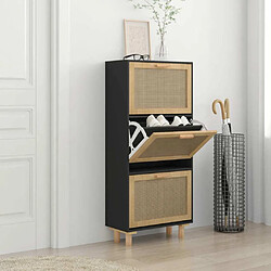 Maison Chic Armoire à Chaussures Noir,Meuble de Rangement à Chaussures 52x25x115 cm Bois d'ingénierie/rotin -MN95524