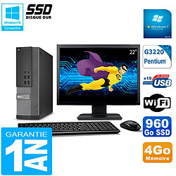 PC DELL 7020 SFF Ecran 22" Intel G3220 RAM 4Go Disque Dur 960 Go SSD Wifi W7 - Occasion