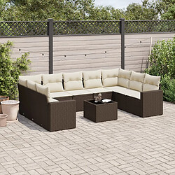 vidaXL Salon de jardin 10 pcs avec coussins marron résine tressée