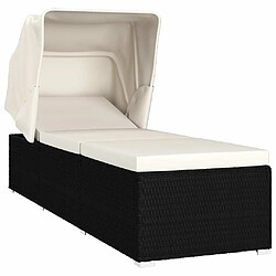 Maison Chic Chaise longue avec auvent et coussin | Bain de soleil Relax | Transat Résine tressée Blanc crème -GKD35610