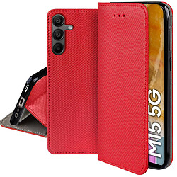 Htdmobiles Housse etui portefeuille avec coque interieure en silicone pour Samsung Galaxy M15 5G + film ecran - ROUGE MAGNET