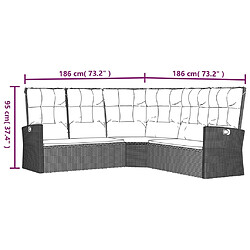 vidaXL Canapé d'angle inclinable avec coussins Noir Résine tressée pas cher