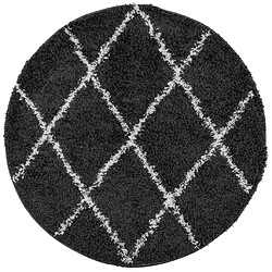 vidaXL Tapis shaggy à poils longs moderne noir et crème Ø 200 cm