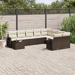 vidaXL Salon de jardin 10 pcs avec coussins marron résine tressée