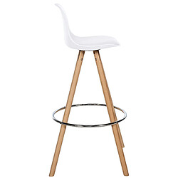 Decoshop26 Tabouret de bar chaise haute x1 repose-pieds style scandinave en plastique et PVC blanc structure en bois clair rond 10_0004622