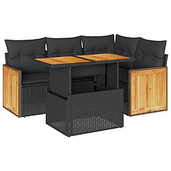 vidaXL Salon de jardin 5 pcs avec coussins noir résine tressée acacia