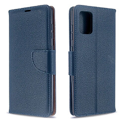 Wewoo Housse Coque Pour Galaxy A71 Litchi Texture Pure Color Horizontal Flip en cuir PU avec support et fentes cartes et portefeuille et lanière bleu foncé