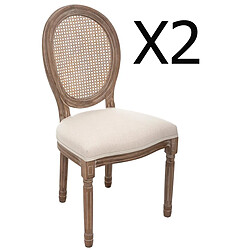 Pegane Lot de 2 chaises en bouleau et lin - L.56,5 x l.49,5 x H.95 cm