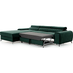 VENESETTI Canapé d'angle convertible en tissu velours Luxe vert, 5 places, angle gauche (vu de face) - GRECE VELOURS