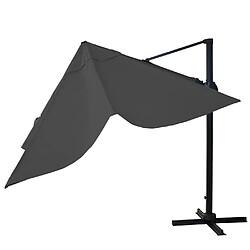 Decoshop26 Parasol professionnel restaurant pour jardin terrasse 3x3m (Ø4,24m) pivotant, polyester aluminium/acier 23kg anthracite sans pied 04_0003291