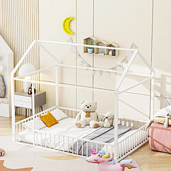 Avis KOMHTOM Lit d'enfant blanc 140 x 200 lit en métal maison cadre de lit avec clôture pour les enfants adolescent,filles, garçons