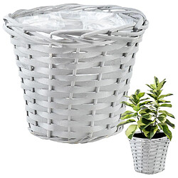 Cache-pot pot de fleur en osier tressé gris panier bohème 25x20 cm