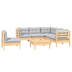 Avis Maison Chic Salon de jardin 6 pcs + coussins - Mobilier/Meubles de jardin - Table et chaises d'extérieur gris Bois de pin -MN90531