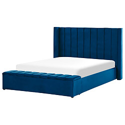 Beliani Lit double en velours bleu avec banc coffre 160 x 200 cm NOYERS pas cher