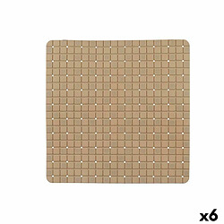 Berilo Tapis de Douche Antidérapant Carreaux Beige PVC 50,3 x 50,3 x 0,7 cm (6 Unités)