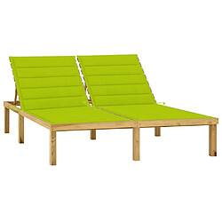 vidaXL Chaise longue double et coussins vert vif Bois de pin imprégné