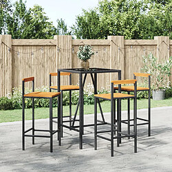 vidaXL Ensemble de bar jardin 5 pcs noir poly rotin/bois massif acacia