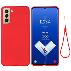 Coque en silicone Liquide de couleur unie avec sangle souple rouge pour votre Samsung Galaxy S21 FE