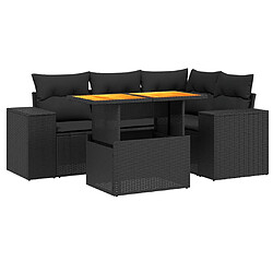 vidaXL Salon de jardin 5 pcs avec coussins noir résine tressée