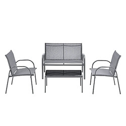 Salon de Jardin de 4 Meubles Gagra Acier PVC Polyester Noir Gris Clair [en.casa]