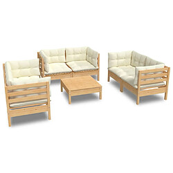 Maison Chic Salon de jardin 7 pcs + coussins - Mobilier/Meubles de jardin - Table et chaises d'extérieur crème Bois de pin massif -MN82187